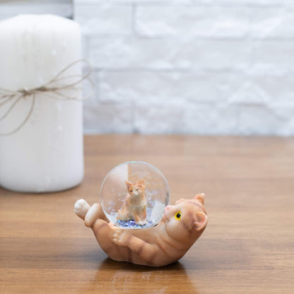 Elanze Designs Striped Tabby Cat and Kitten Figurine, 45MM, Magical Whimsical Tabletop Glitter Water Snow Globe