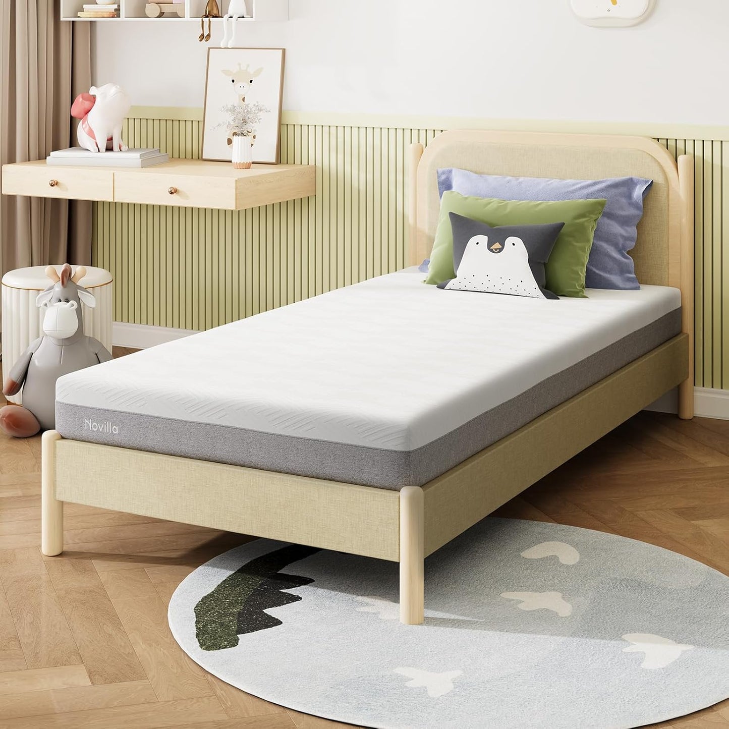 Novilla Twin XL Mattress - 8-Inch Memory Foam for Pressure Relief & Plush Comfort - Grey & White