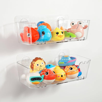 Bath Toy Storage Organizer 2 Pack, Transparent Bath Toy Holder with Drain Holes, Durable Plastic Bathtub Toy Storage for Bathroom, Quick-Dry Drainable Shower Caddy, Easy to Clean and Install