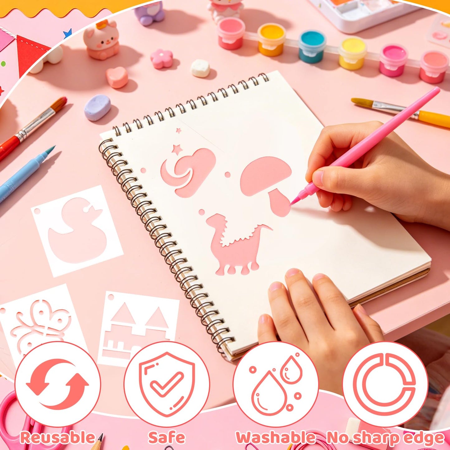 Estedro 100Pcs Small Stencils for Crafts 1.5 Inch Reusable Cute Stencils for Painting Wall Stencil for Drawing Art Plastic Drawing Templates on Wood Canvas Fabric Home Decor (Letter Baby Shower)