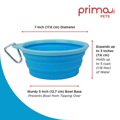 Prima Pet Expandable / Collapsible Silicone Food & Water Travel Bowl with Clip for Medium & Large Dog, Portable and Durable Pop-up Feeder for Convenient On-the-go Feeding, Size: 5 Cups (7 Inch Diameter Bowl) (LARGE (5 CUPS), AQUA)