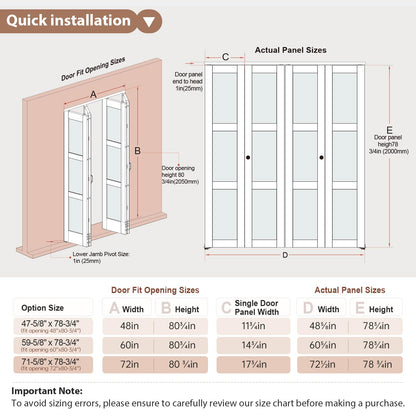 EaseLife Preassembled Bi-Fold Doors, for 72"x 80" Opening,Tempered Frosted Glass Closet Folding Barn Door with Concealed Hardware Kit,MDF Wood Panel,Water-Proof PVC Surface,Easy Installation