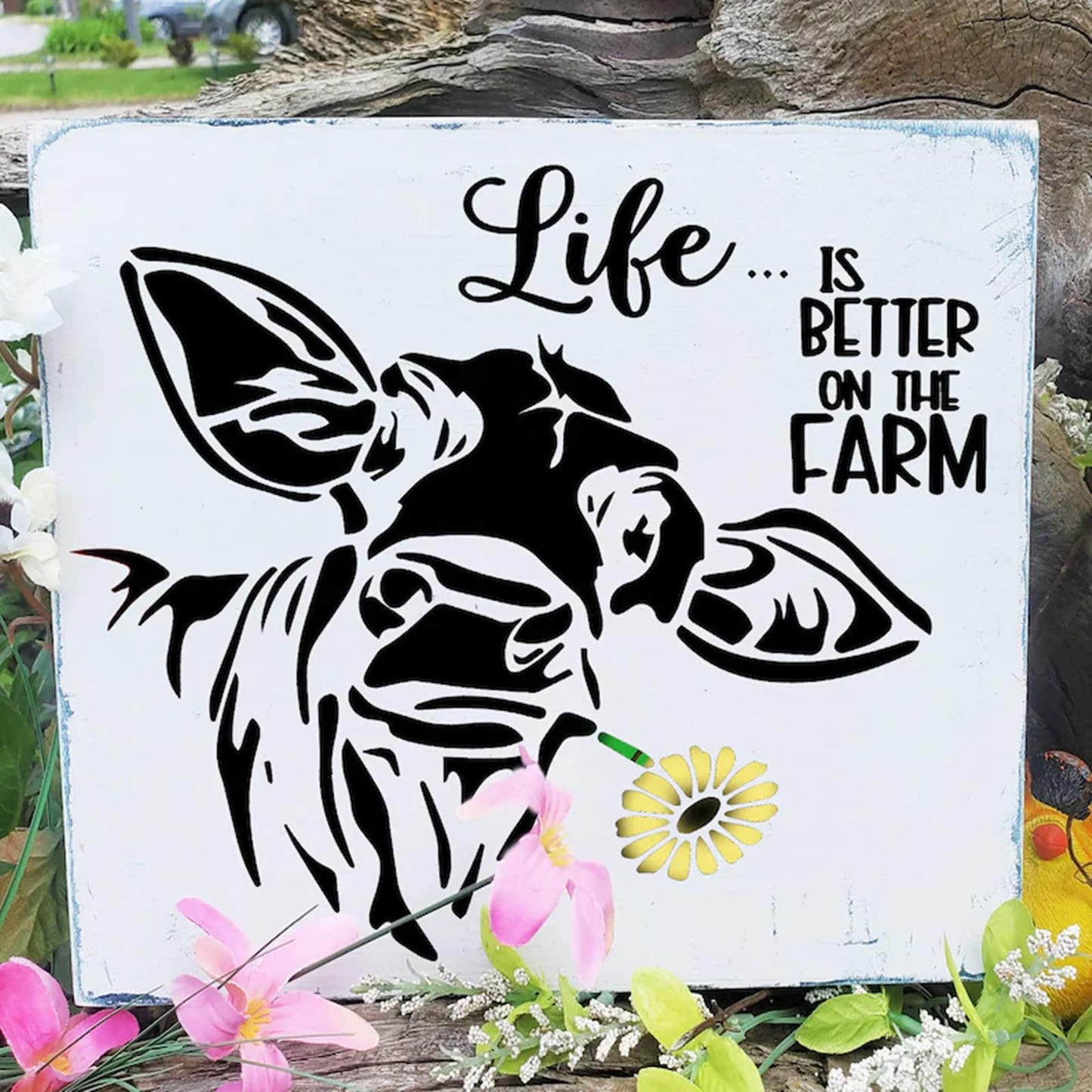 JAJADO Farmhouse Silk Screen Stencil 6pcs, Farm Animals Bundle Chalk Mesh Transfers Reusable Self-Adhesive Screen Printing Stencils for Painting on Wood, Fabric, Glass, Wall DIY Craft Home Dec