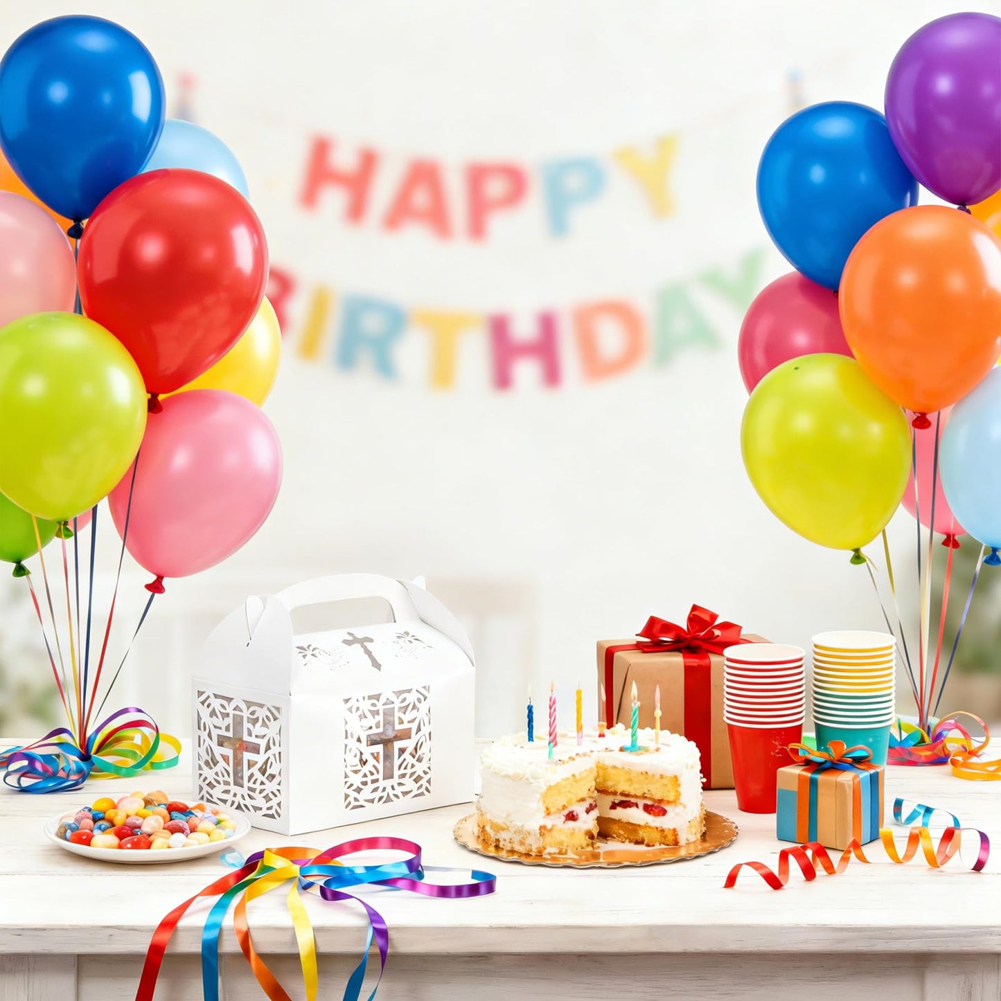 KAZIPA 12PCS Party Favor Bag Boxes, Goodie Favor Boxes for Treats Cookies Candies, Ideal for Theme Birthday Party, 6.5x3.5x3.5 Inches(White)