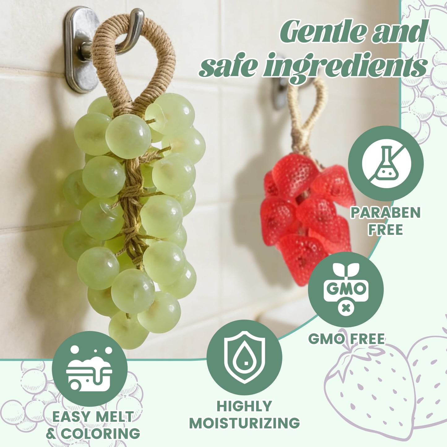 PIUH Grape & Strawberry Soap Making Kit with Finished Grape Soaps for Beginners, DIY Fruit Soap Making Kit with Complete Supplies, Soap Kits for Creative Soap Gifts (INCLUES Finished Grape SOAP)