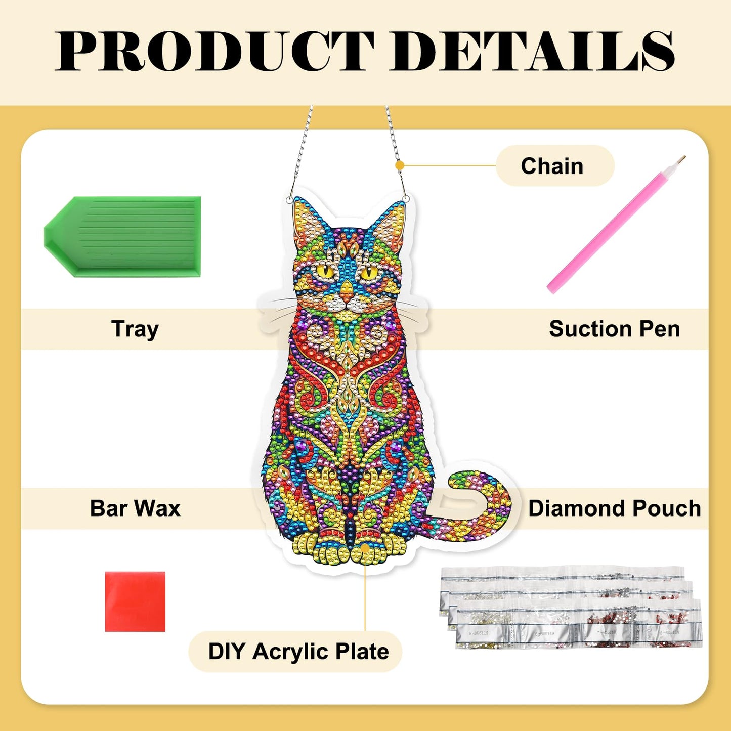 Mzoyell 5D Hanging Art Painting Kits for Adults, Cat Special Shape Diamond Art Kits, Crystal Rhinestones Diamond Art Painting, Home Wall Decoration