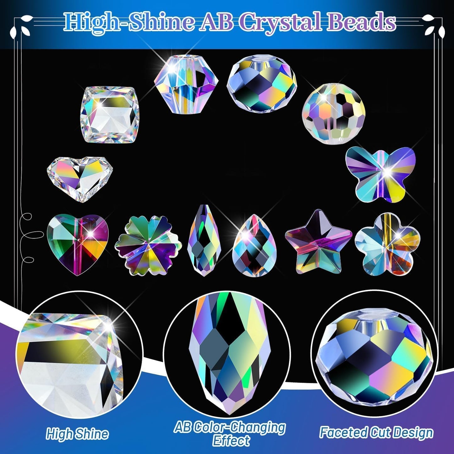 2836 Pcs Glass Beads for Jewelry Making – High Shine, Faceted Cut Design Crystal Beads, Crystal Beads with Loose Beads, DIY Bracelet Necklace Earring Craft Kit with Organizer Box, AB Color