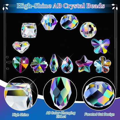 2836 Pcs Glass Beads for Jewelry Making – High Shine, Faceted Cut Design Crystal Beads, Crystal Beads with Loose Beads, DIY Bracelet Necklace Earring Craft Kit with Organizer Box, AB Color