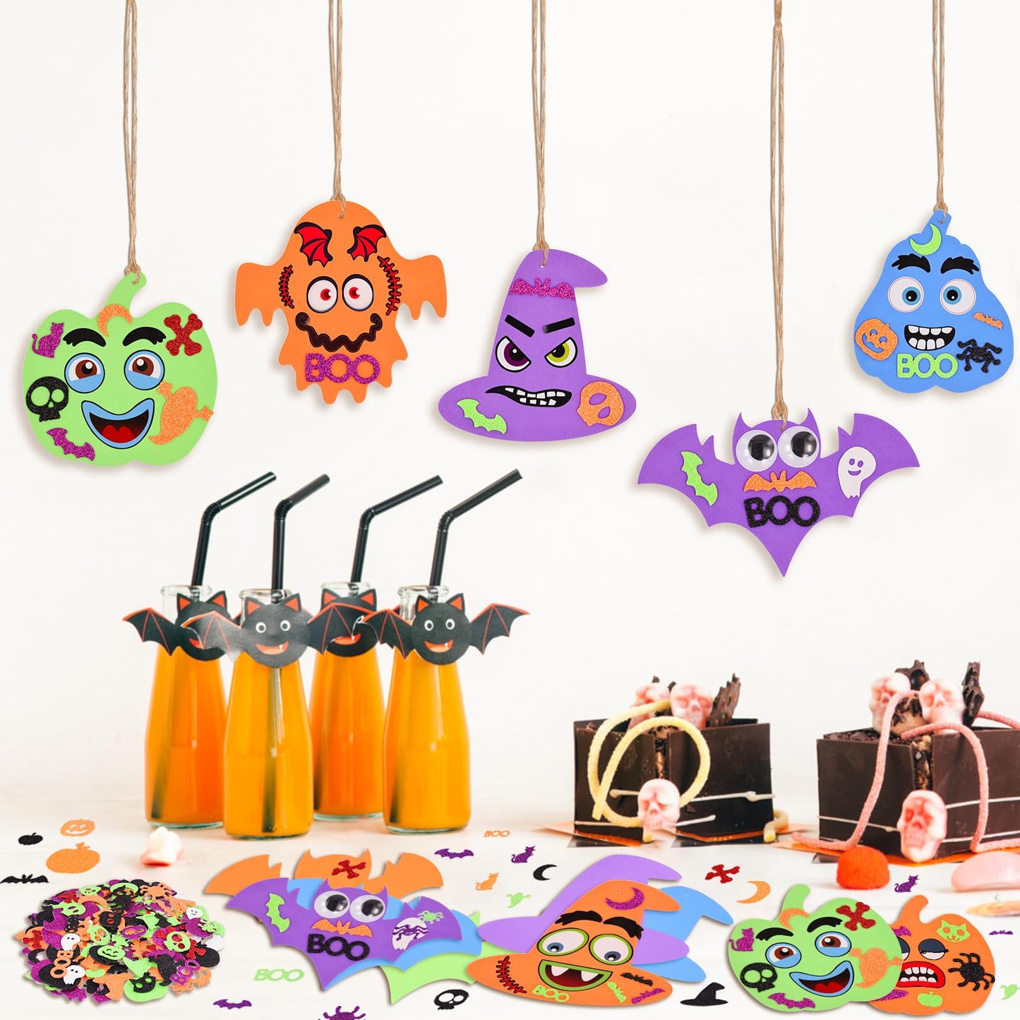 340PCS Halloween Foam Stickers Set, Halloween Crafts for Kids with Pumpkins Ghost Bat Spider Witch Hat DIY Craft Kit for Classroom Activities Party Favors Supplies