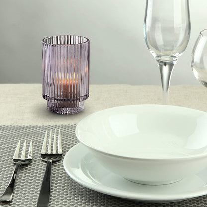 Serene Spaces Living 5in Smoke Ribbed Glass Votive Holder, Decorative Centerpiece for Wedding, Christmas, Thanksgiving, Dining Table, Living Room, Home Décor, 3.25" Diameter & 5" Tall, Pack of 24