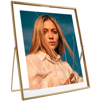 AhaGo Gold Floating Frame, 10"x12", Vertical, For Picture 8.5x11, 8x10, 7x9, Tabletop Shelf Photo Frame, Classy For Father's Day, Birthday or Wedding