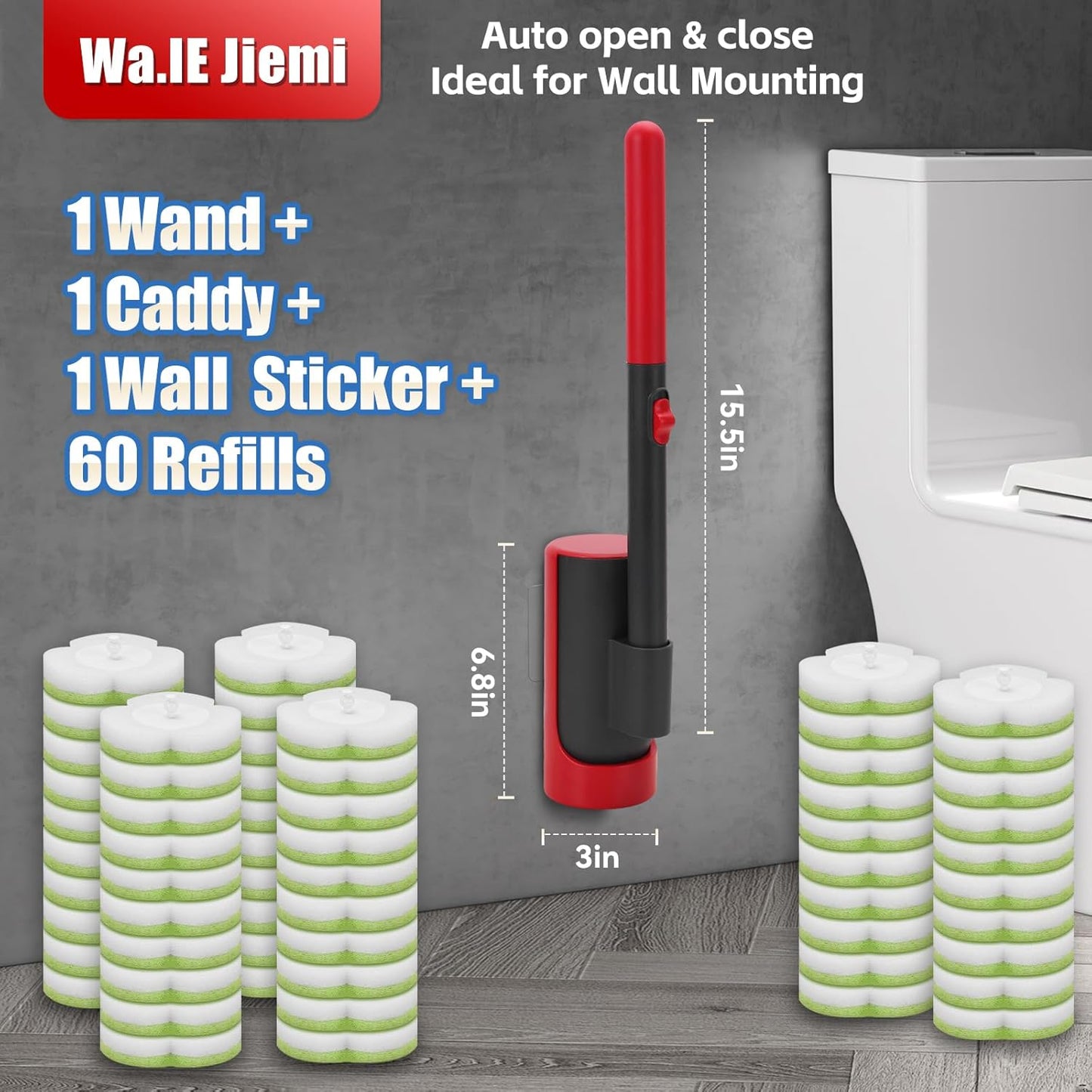 Kit,60 Disposable Toilet Brush Cleaning System with Wand Cleaner Refills,Toilet Cleaning Stick,Wall Mounted Toilet Wand