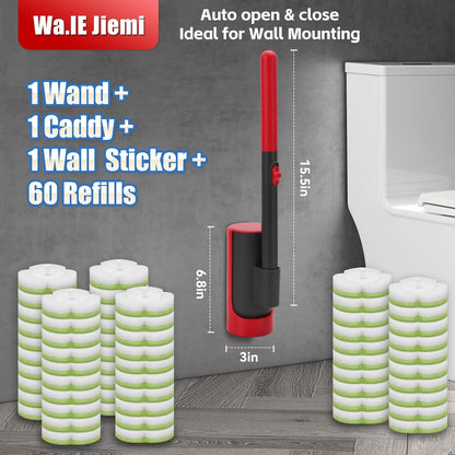 Kit,60 Disposable Toilet Brush Cleaning System with Wand Cleaner Refills,Toilet Cleaning Stick,Wall Mounted Toilet Wand