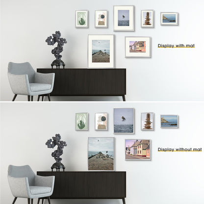 Frametory, Aluminum Picture Frames Set of 7 - Silver Gallery Wall Kit - Display One 11x14, Two 8x10, and Four 5x7 inch Photos for Home Decoration