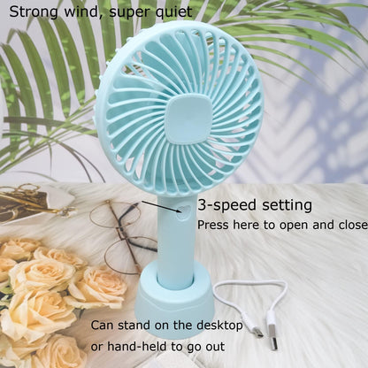 Honbay Handheld Rechargeable Fan, Portable USB Mini Fan with Base for Home, Office, Travel, Blue