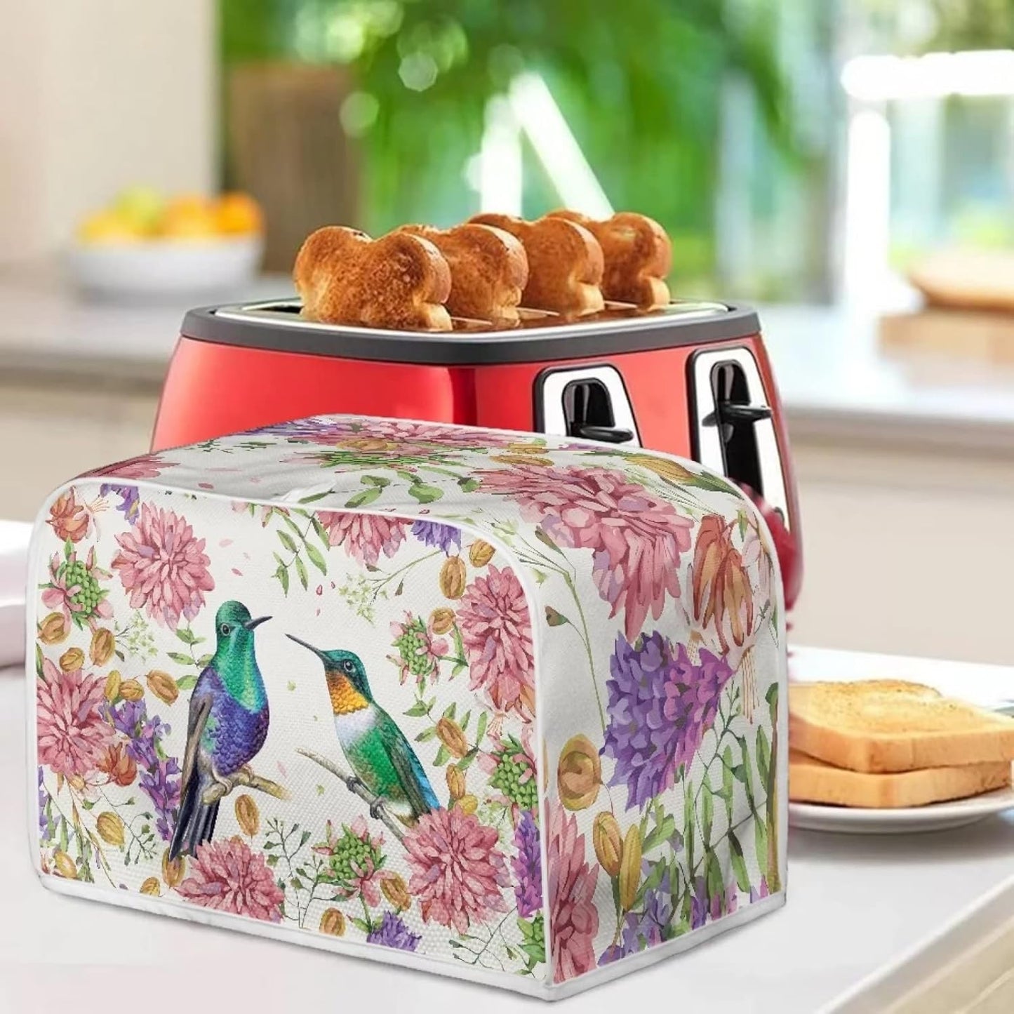 Belidome Hummingbird Pink Flower Toaster Dust Cover, 2 Slice Kitchen Small Appliance Protector for Home Decor