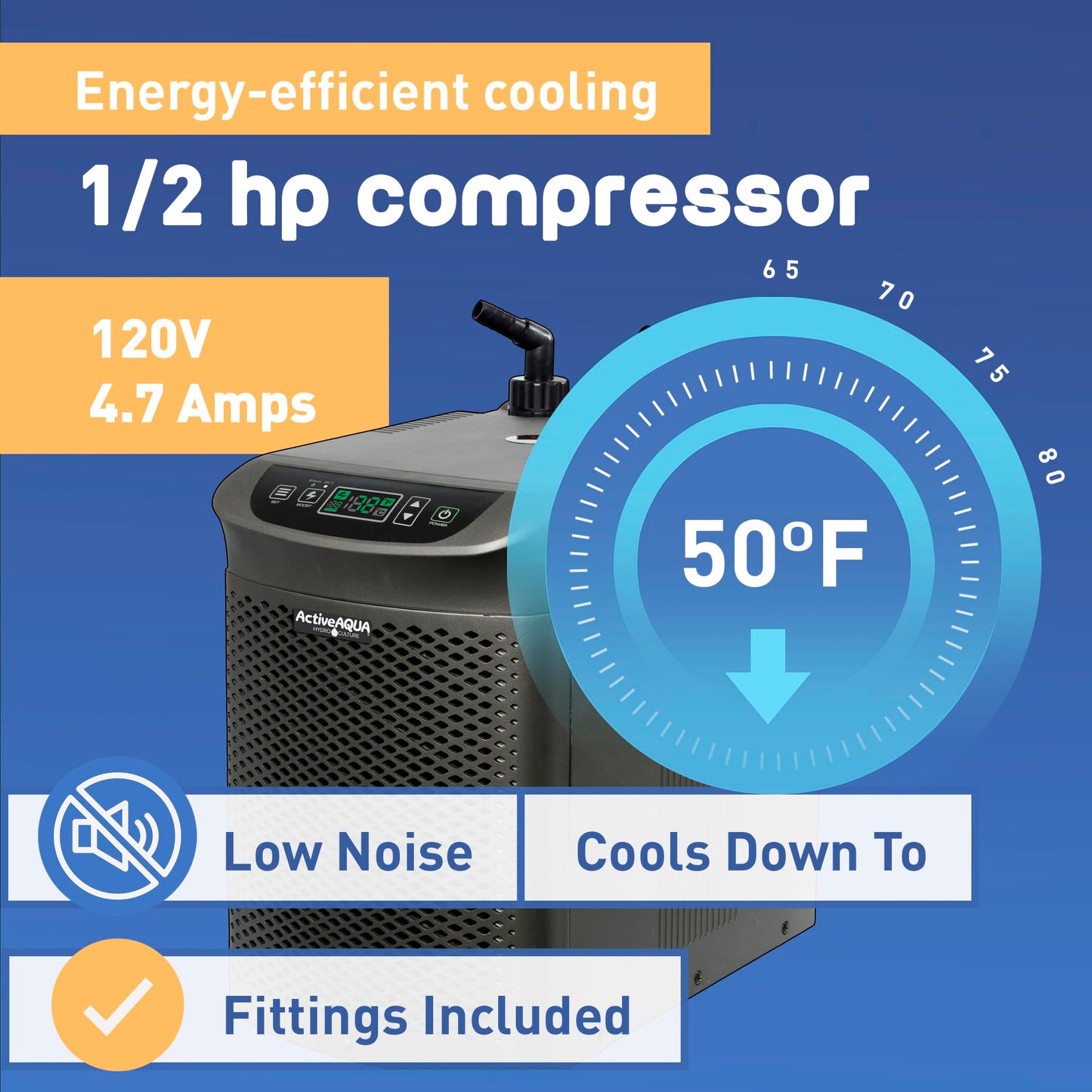 Active Aqua 0.5 HP Water Chiller with Boost | Cold Plunge & Ice Bath Cooler | Rapid Digital Temp Control | Fresh & Salt Water, Hydroponics, Aquariums | 90–172 Gal (0.5 HP)