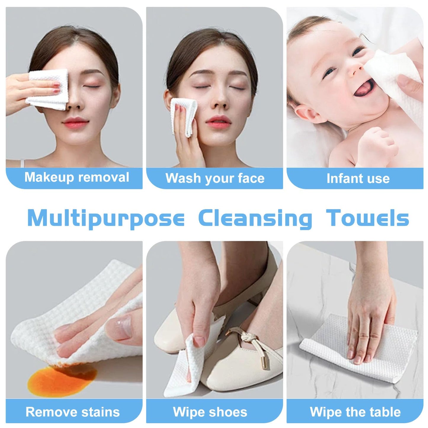 Cotton Facial Dry Wipes 100 Count, Deeply Cleansing Disposable Face Towel, Multi-Purpose for Skin Care, Make-up and Facial Cleansing (1 Pack)