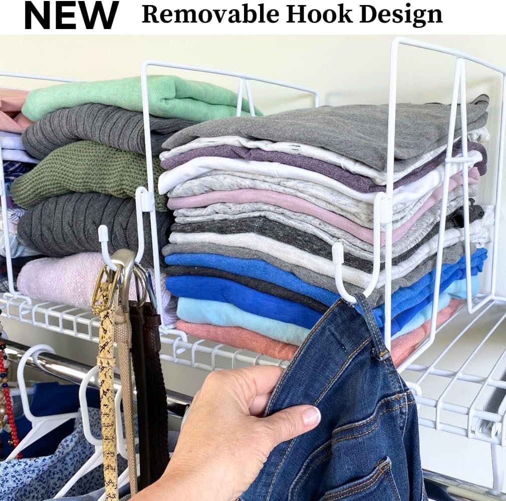 Evelots 4 Pack Wire Shelf Dividers with Removable Hooks, Extra Closet Storage & Organization for Home or Office