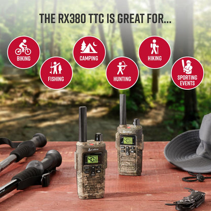 Cobra RX680 Walkie Talkies (2-Pack) - Rugged & Splashproof Two Way Radios Long Range, IP54 Water Resistant Design, 60 Pre-Programmed Channels, Weather Alerts, Included Charging Dock (Black/Orange)