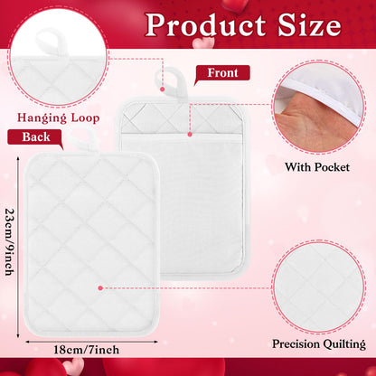 Hoolerry 10 Pieces Pot Holders with Pocket Sublimation 7x9'' Cotton Oven Pot Holders Bulk with Hanging Loops Pads for Kitchen Cook Baking (White)