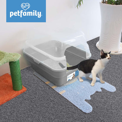 Petfamily Cat Litter Box, Large Foldable Jumbo Hooded with Transparent Lid,Grey