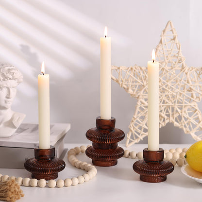 Candle Stick Candle Holder Set of 8, Taper Candle Holders for Wedding Table Centerpiece, Ribbed Glass Votive Candle Holders for Christmas, Romantic Dinner, Festival & Windowsill Decor