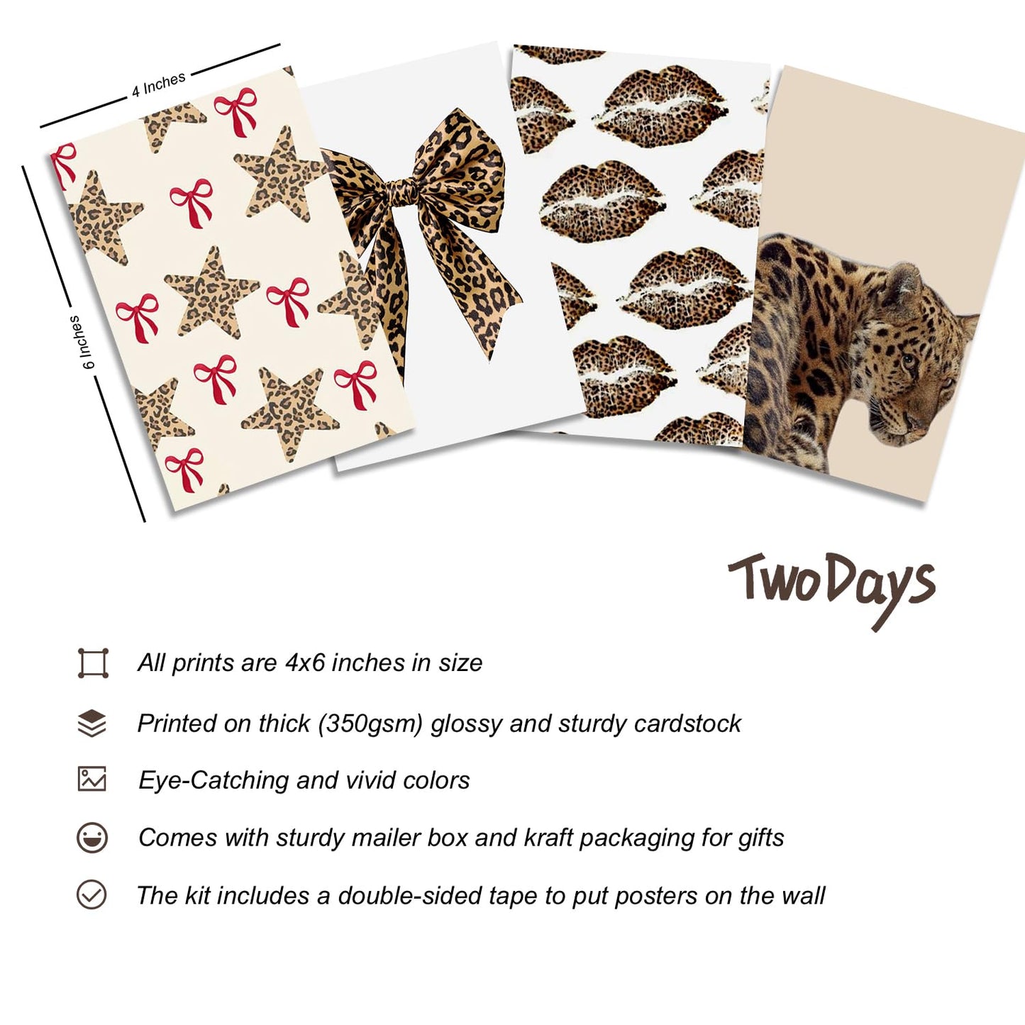 TwoDays Cheetah Print Room Decor Aesthetic, Y2K Leopard Print Wall Art Collage Kit, Chic Luxury Trendy Fashion Posters for Girls Home Bedroom Apartment Dorm.(Set of 50, 4" × 6")