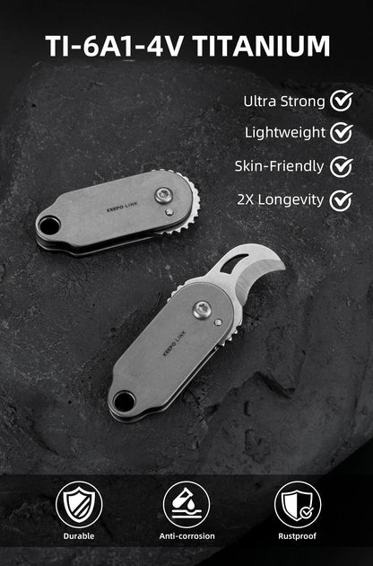 KEEPO LINK Mini Titanium Pocket Knife for Everyday Use – Razor-Sharp Versatile Blade, Small Folding Knife as an EDC Tool for Men (Gunmetal Grey)