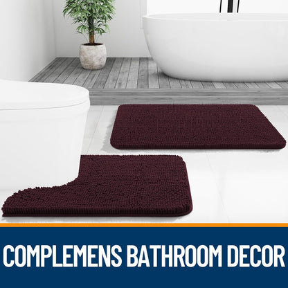 OLANLY Bath Rugs - Extra Soft Chenille | Quick-Dry, Machine Washable, 36x24, Black Cherry