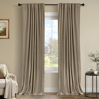 Plaza Taupe 100% Blackout Linen Curtains - Thermal Insulated Drapes for Bedroom | 50" W x 90" L, 2 Panels