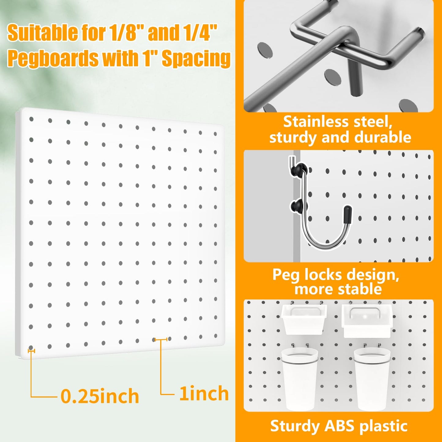 FZK Peg Board, 82PCS Metal Pegboard Wall Organizer Kit. Heavy Duty Pegboard, Peg Boards, Pegboard for Walls, White Pegboard for Garage Craft Room Workbench Office Kitchen Tool Organization, 36 * 24