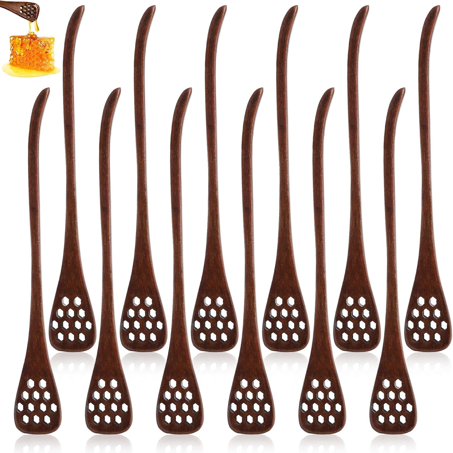 12 Pack 7'' Cididu Wood Honey Dipper, Honey Spoon Sticks, Honey Mixing Stirrers for Tea Coffee, Honey Comb Sticks