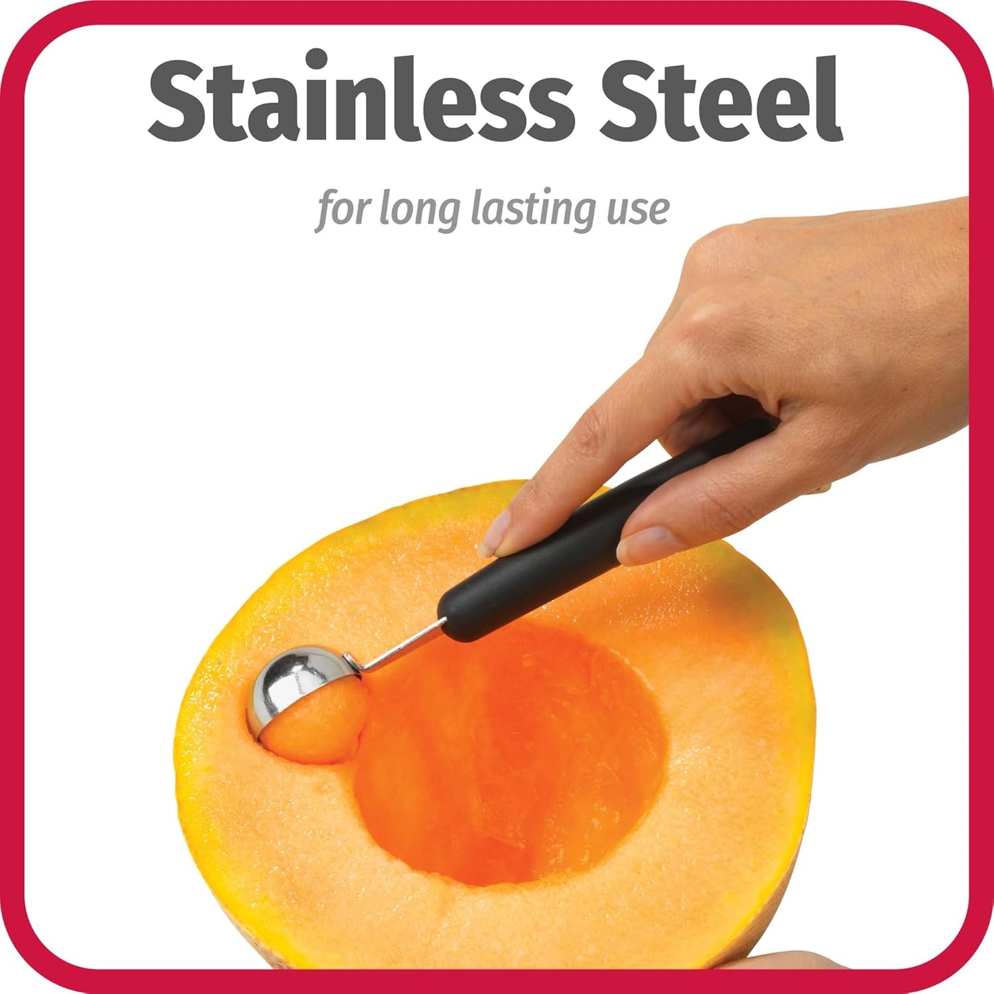 GoodCook Touch 2-in-1 Stainless Steel Melon Baller and Fruit and Veggie Corer Scoop, Silver/Black