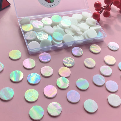 ILLUCKAI 3/4" Round Iridescent Stained Glass Mosaic Tiles for Crafts, 280g 125pcs Circle Mosaic Glass Pieces, Mosaic Kit Supplies for Home Decor(Iridescent White)