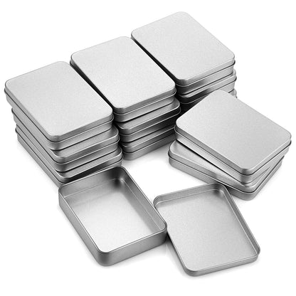JUXYES Pack of 12 Rectangular Storage Tins Box With Lid, Metal Silver Empty Tins Box Containers Mini Storage Box Organizer For Candles Candies Gifts Balms, 4.5 x 3.14 x 1 Inch