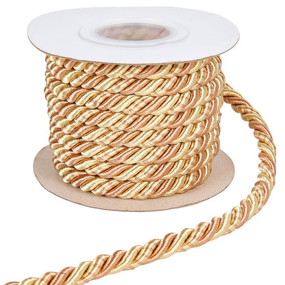 CABODYALS 9.3 Yards 8MM Gold Braid Rope Cord Beige Decorative Twine Braid Polyester Silk Honer Cord Trim Xmas Satin Thread String for Sewing Making Bracelet Necklace Party Decor DIY Craft Upholstery