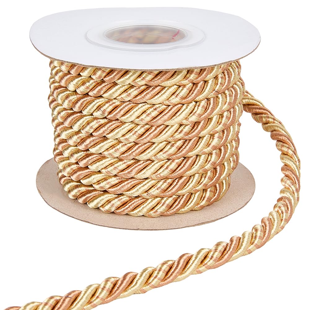 CABODYALS 9.3 Yards 8MM Gold Braid Rope Cord Beige Decorative Twine Braid Polyester Silk Honer Cord Trim Xmas Satin Thread String for Sewing Making Bracelet Necklace Party Decor DIY Craft Upholstery