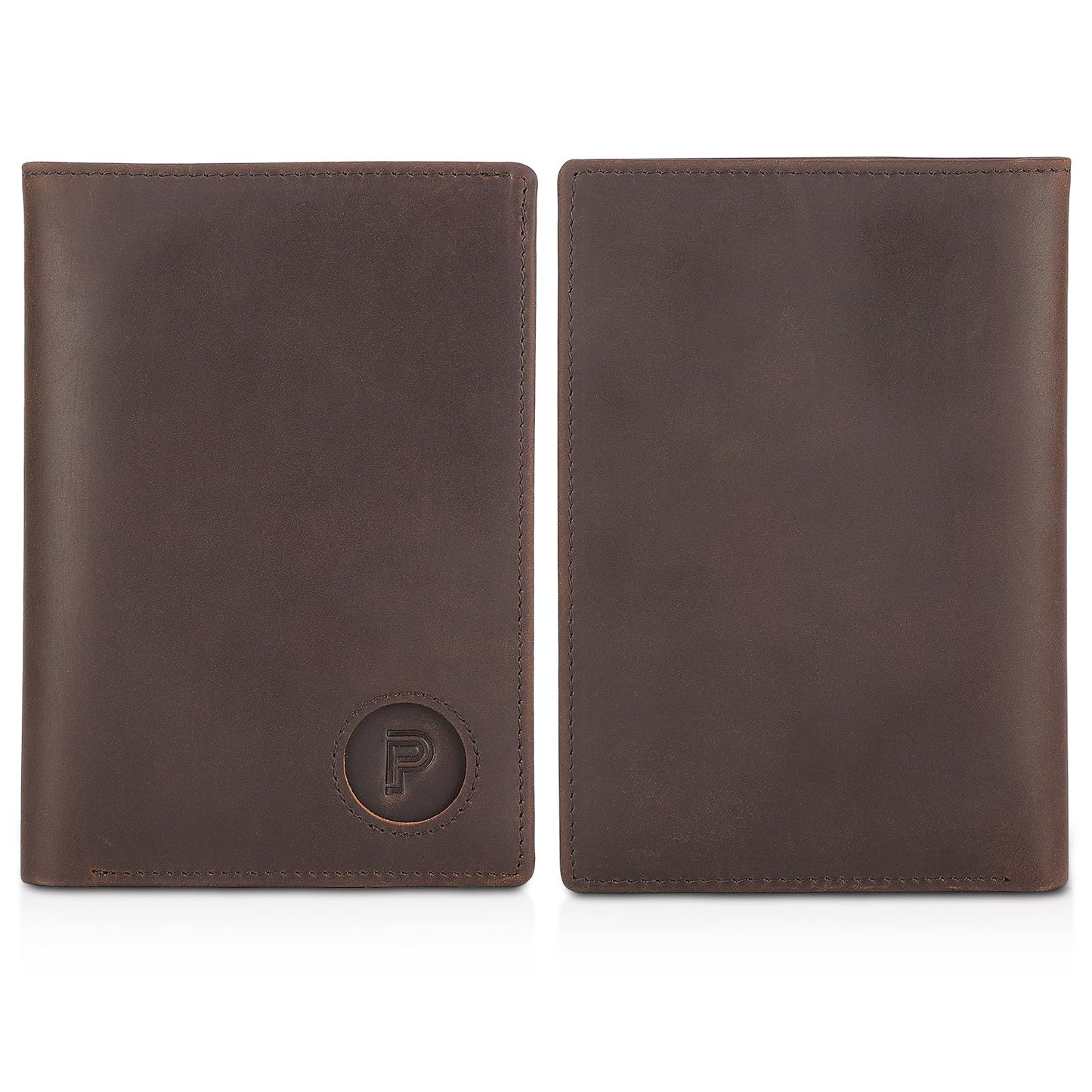 Polare Functional RFID Blocking Leather Passport Holder Travel Bifold Wallet For Men (Dark Brown with AirTag Slot)
