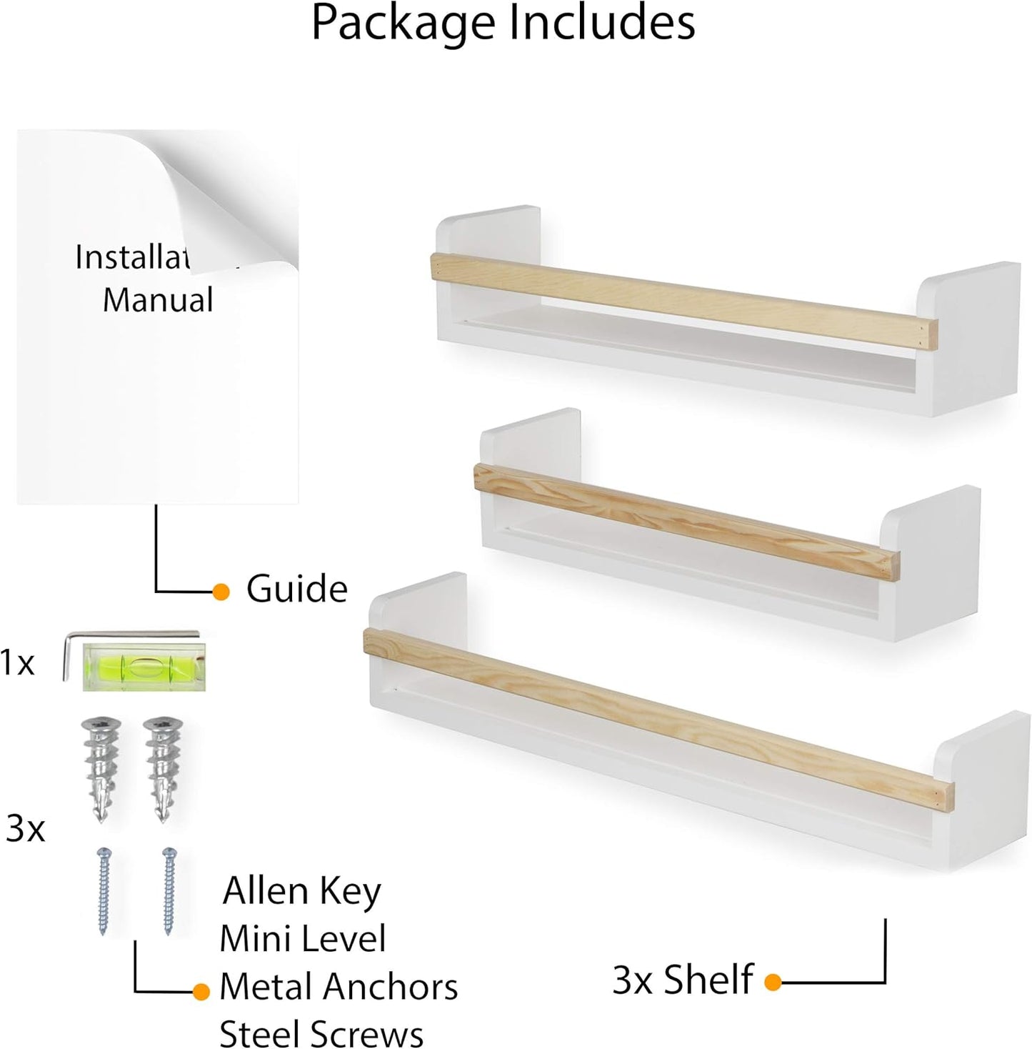 Set 3, Wallniture Utah Wall Mount Nursery Dcor Kids Bookshelf Floating Wall Shelves Book Photo Display Long Varying