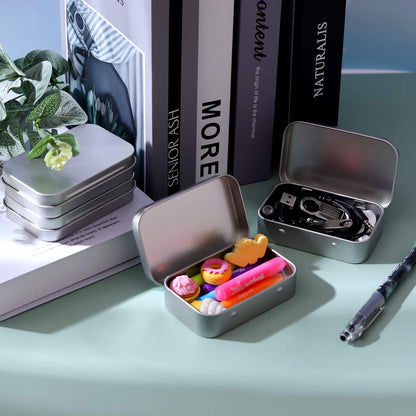 Tamicy Metal Rectangular Empty Hinged Tins - Pack of 40 Silver Mini Portable Box Small Storage Kit & Home Organizer with lids craft containers 3-1/2''X2-1/2''X4/5''