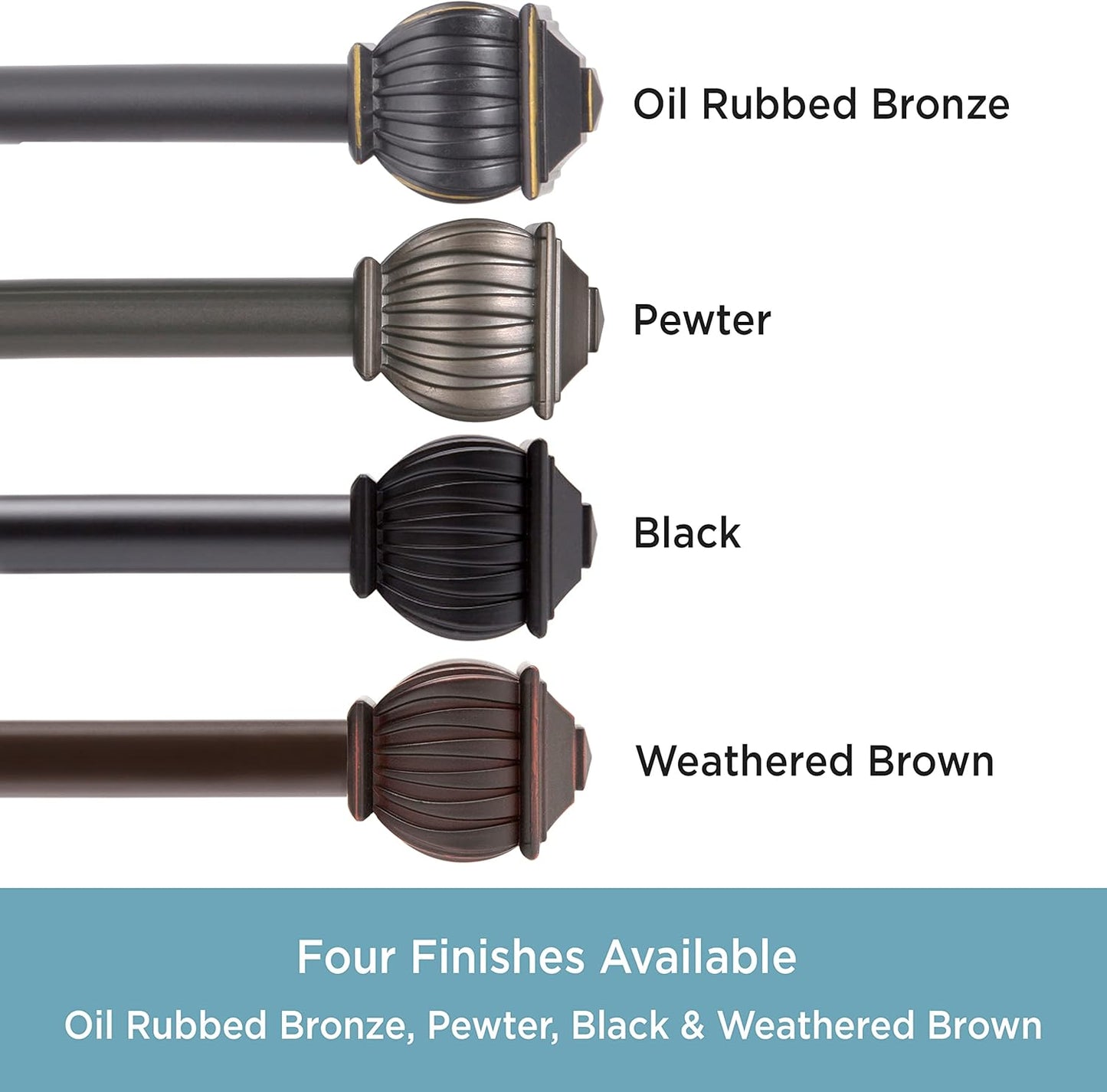 Kenney Beckett Soft Square End Decorative Window Curtain Rod - 28-48" Adjustable Length, Weathered Brown, 1-Pack