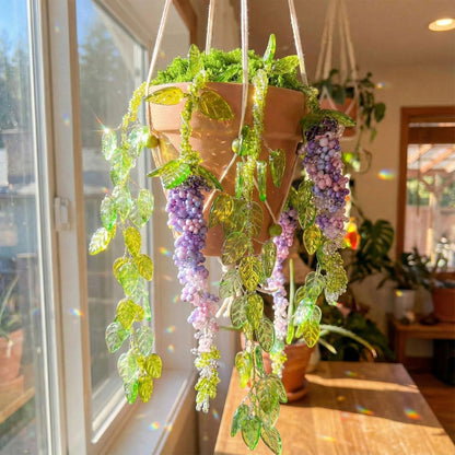Potchen 13155 Pcs Wisteria Craft Beaded and 5 Inch Clay Pot Planter DIY Set, Glass Beads Plant Flower Making Kit with Artificial Moss Hanging Rope Purple Nature Series Colorful Crystal Leaf Jewelry