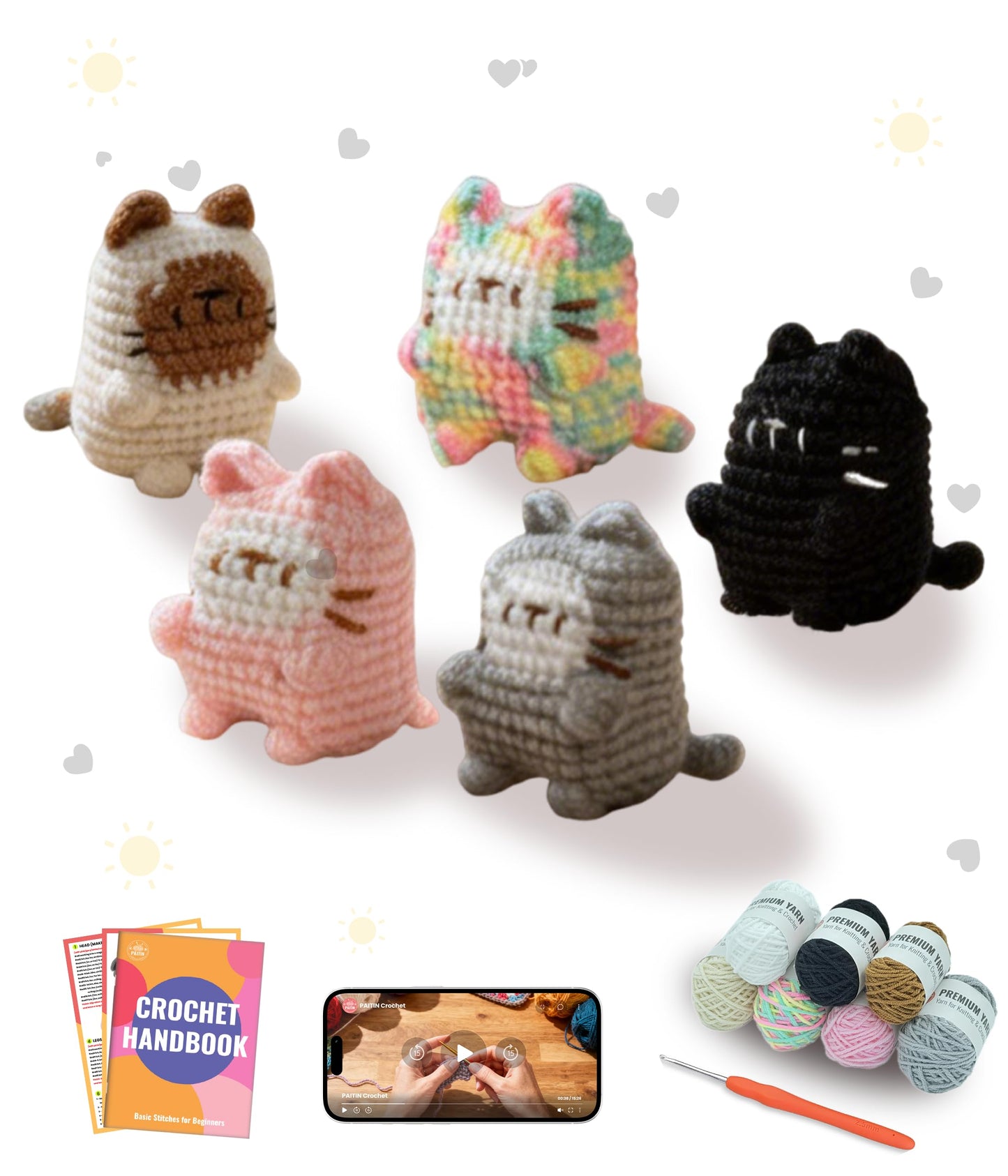 PAITIN Crochet Kit for Beginners – DIY Cat Amigurumi Crochet Kit, Easy Crochet Kits with Step-by-Step Video Tutorial and Beginner Handbook