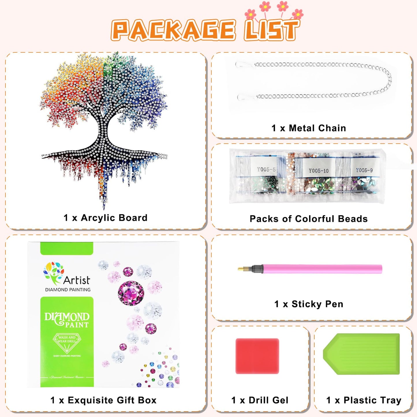 KEYIFA Tree of Life Diamond Art Hanging Kits with Chain, Special Shaped Drill Diamond Painting Pendant, Abstract Crystal Gem Art Pendant 5D Window Crafts for Wall Garden Door Decor, Width 7.9inch