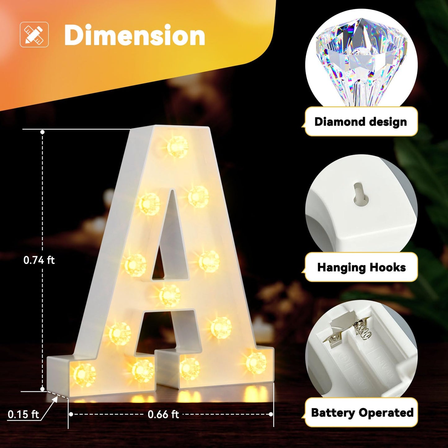 Light Up Letters, LED Letter Lights 26 Alphabet, Diamond Bulb Marquee Light Up Letters, Lighted Letter Sign Night Light for Home Party Wedding Birthday Graduation Decor-D