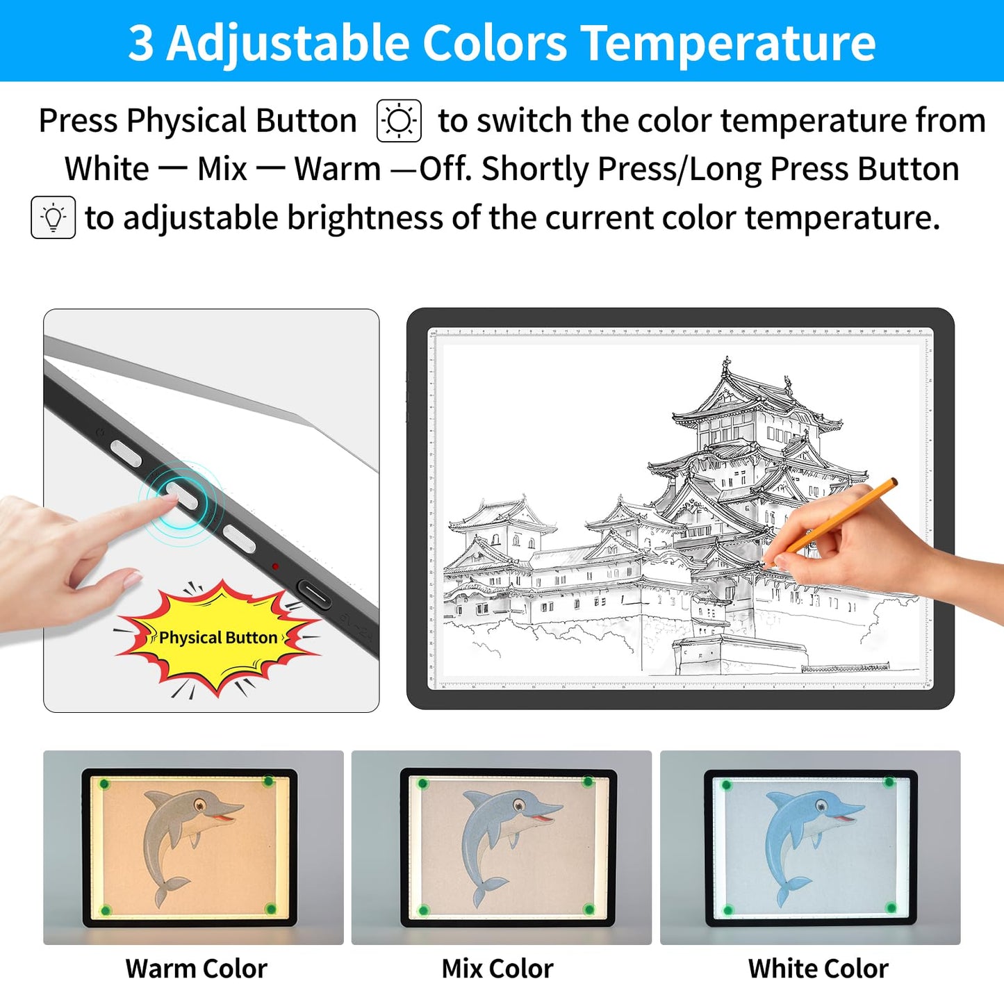 TOHETO Rechargeable A3 Light Pad for Diamond Painting, Ultra Bright Tracing Light Box for Drawing, Wireless Lightbox for Tracing and Drawing, Cordless Diamond Art Light Board for Sketching (Black)