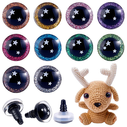 PH PandaHall 100pcs 20mm 3D Glitter Safety Eyes, 10 Colors Crochet Eyes Amigurumi Eyes with Eyelid Stuffed Animal Eyes Large Craft Eyes with Bowl Washers for Puppet Bear Teddy Bunny Crafts Making