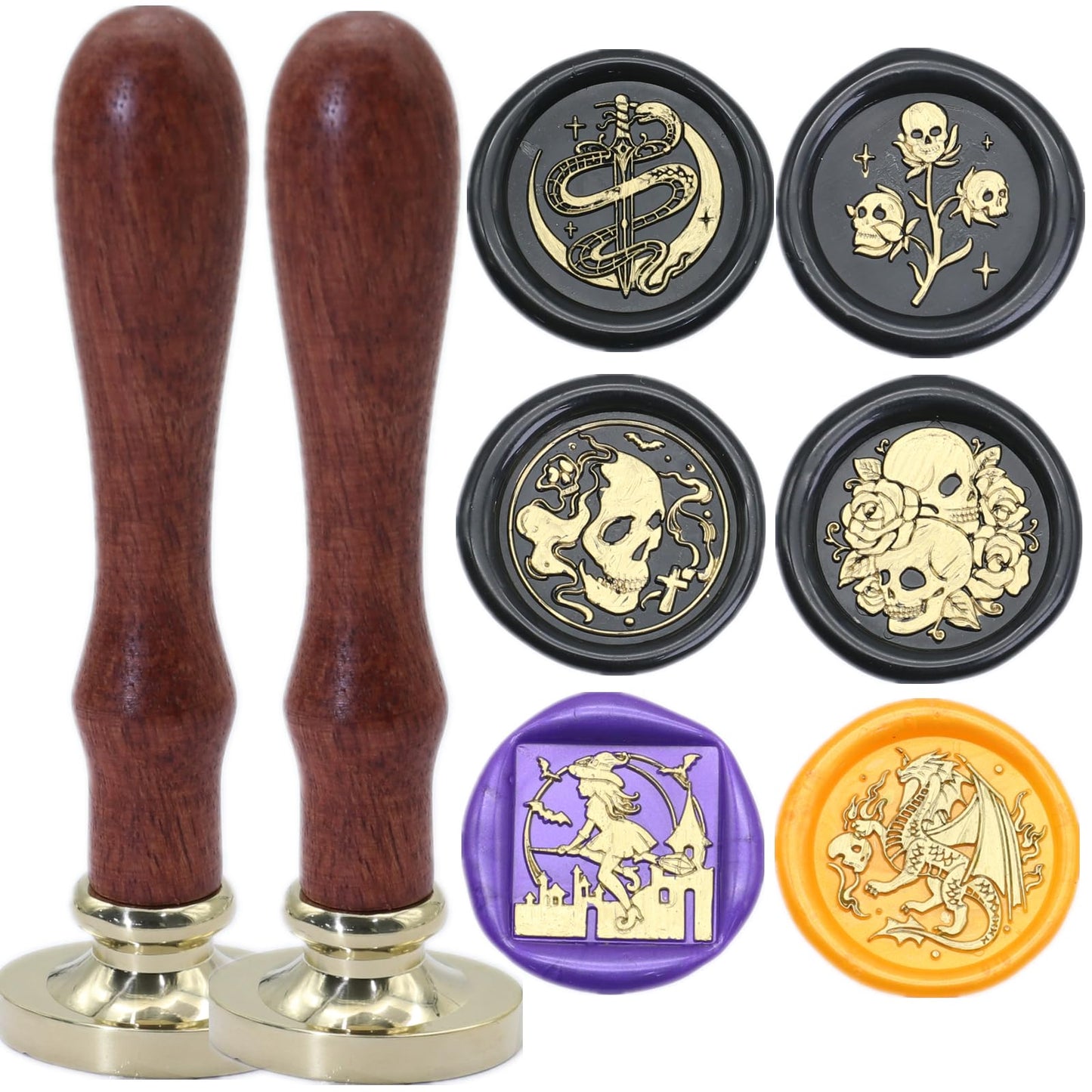 ONWINPOR Skull Skeleton Wax Seal Stamp Set - Removable Brass Head Sealing Stamp Kit, Great for Decorating Party Invitations