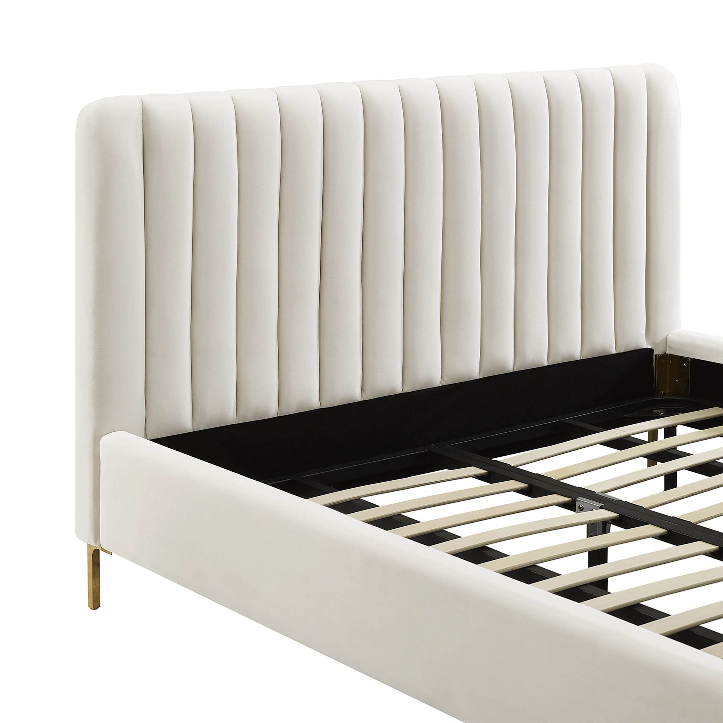 Tov Furniture Angela Velvet Bed in Full (Cream)